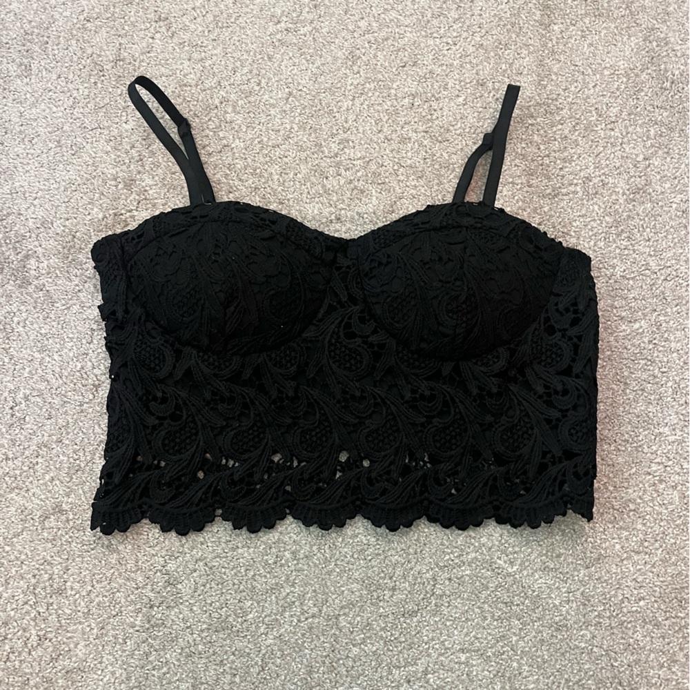 Shinestar Black Laced Top with Built in Padded Bra